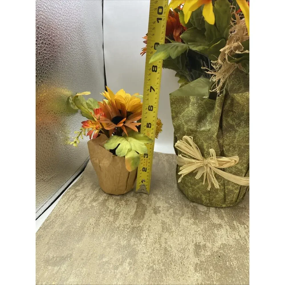 Whimsical Fall Scarecrow Floral Display in Pot Along With 2 Small Floral Pots